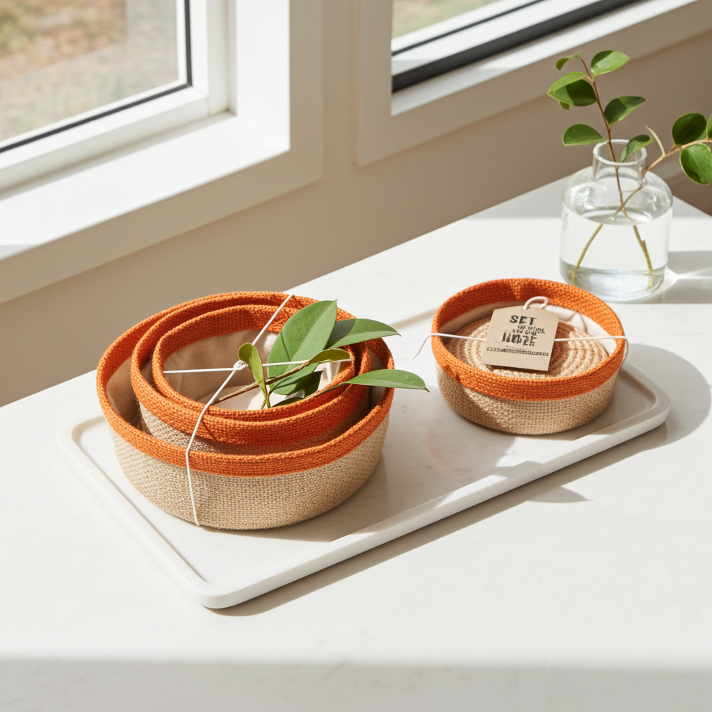 Set Of 3 Natural Jute Baskets - Artfully Curated Creations and identify whats in the image