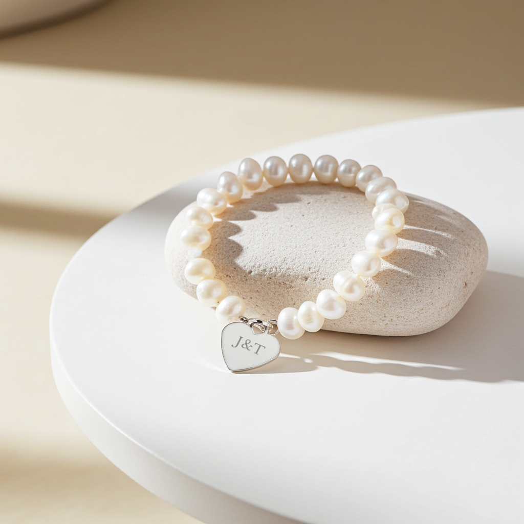 Personalised Pearl Bracelet | Engraved Chrome Gift Box for Anniversaries & Special Occasions - Artfully Curated Creations and identify whats in the image
