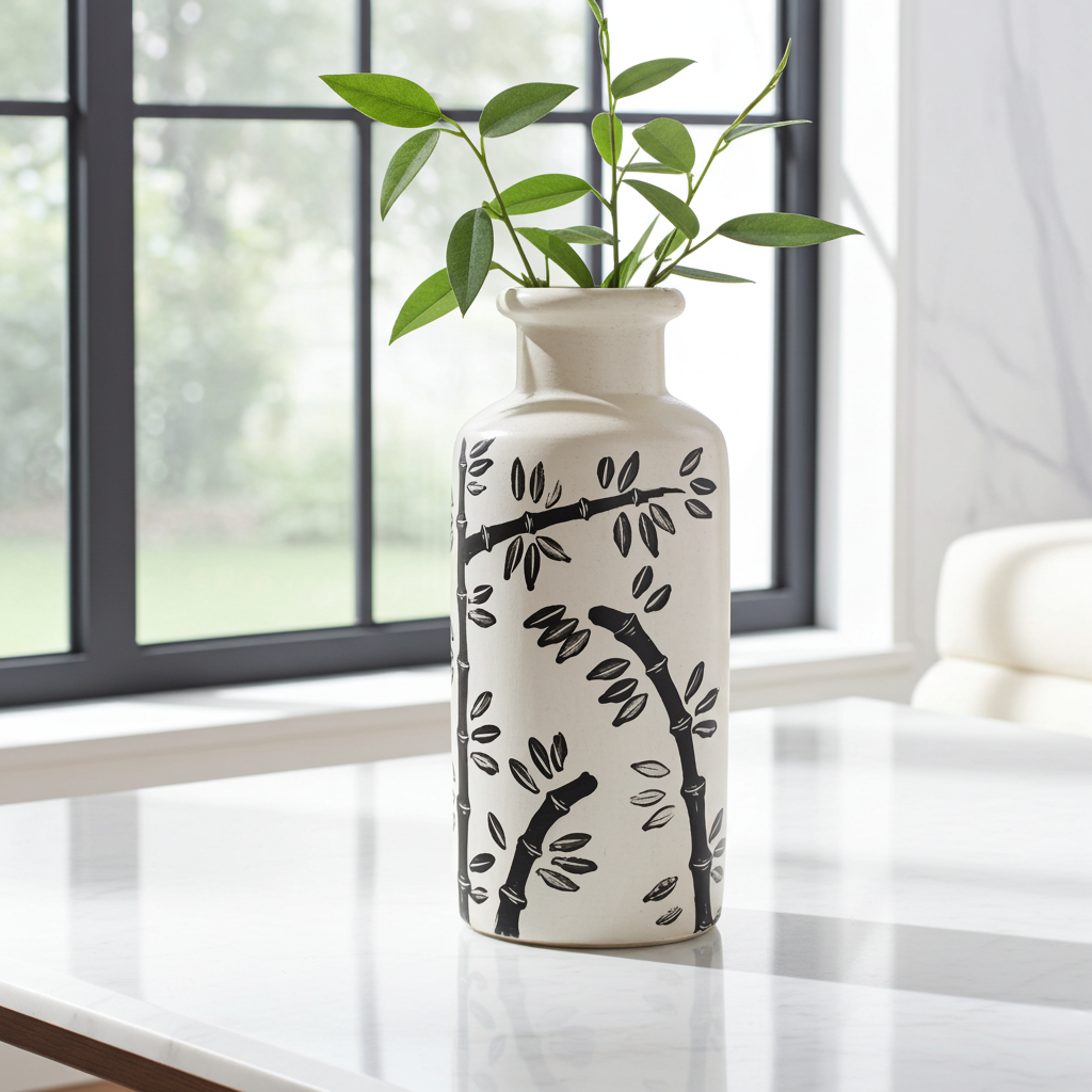 Bamboo Motif Cylinder Vase From Lombok