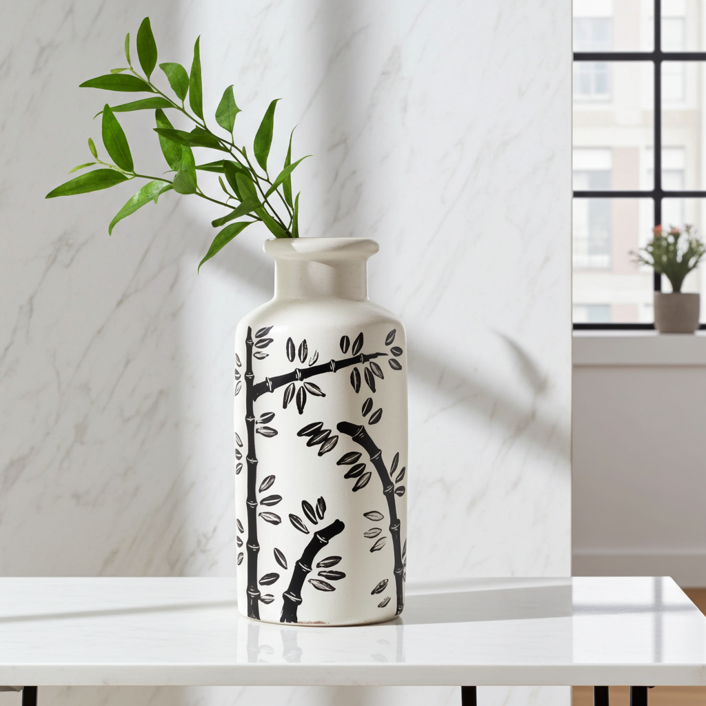 Bamboo Motif Cylinder Vase From Lombok