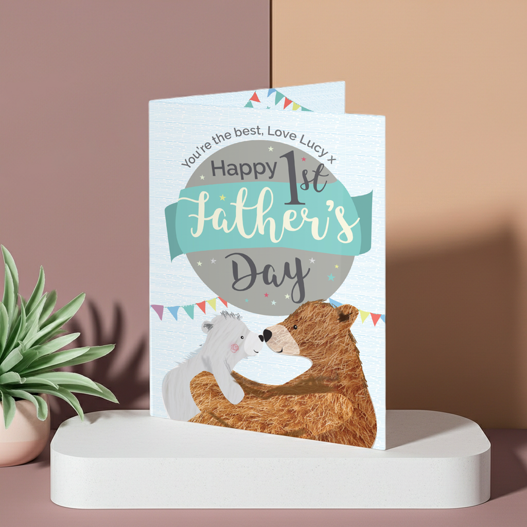 Personalised Daddy Bear 1st Father’s Day Card | A Sweet Keepsake for His First Big Day - Artfully Curated Creations and identify whats in the image