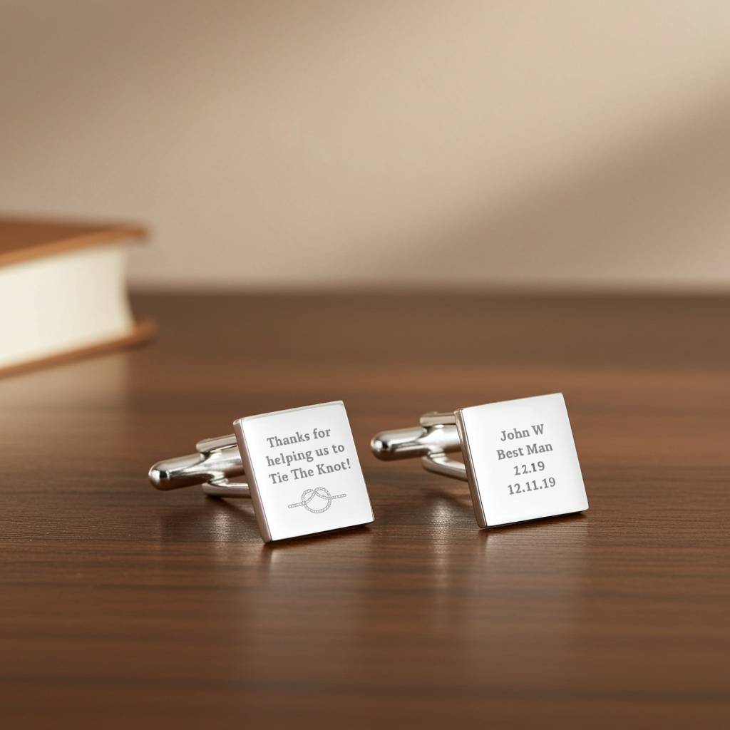 Personalised ‘Tie the Knot’ Cufflinks | Engraved Wedding Gift Box - Artfully Curated Creations and identify whats in the image