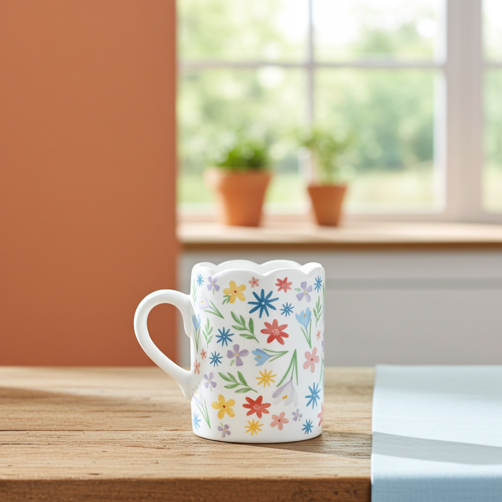Spring Floral Print Scalloped Mug | Bright And Whimsical