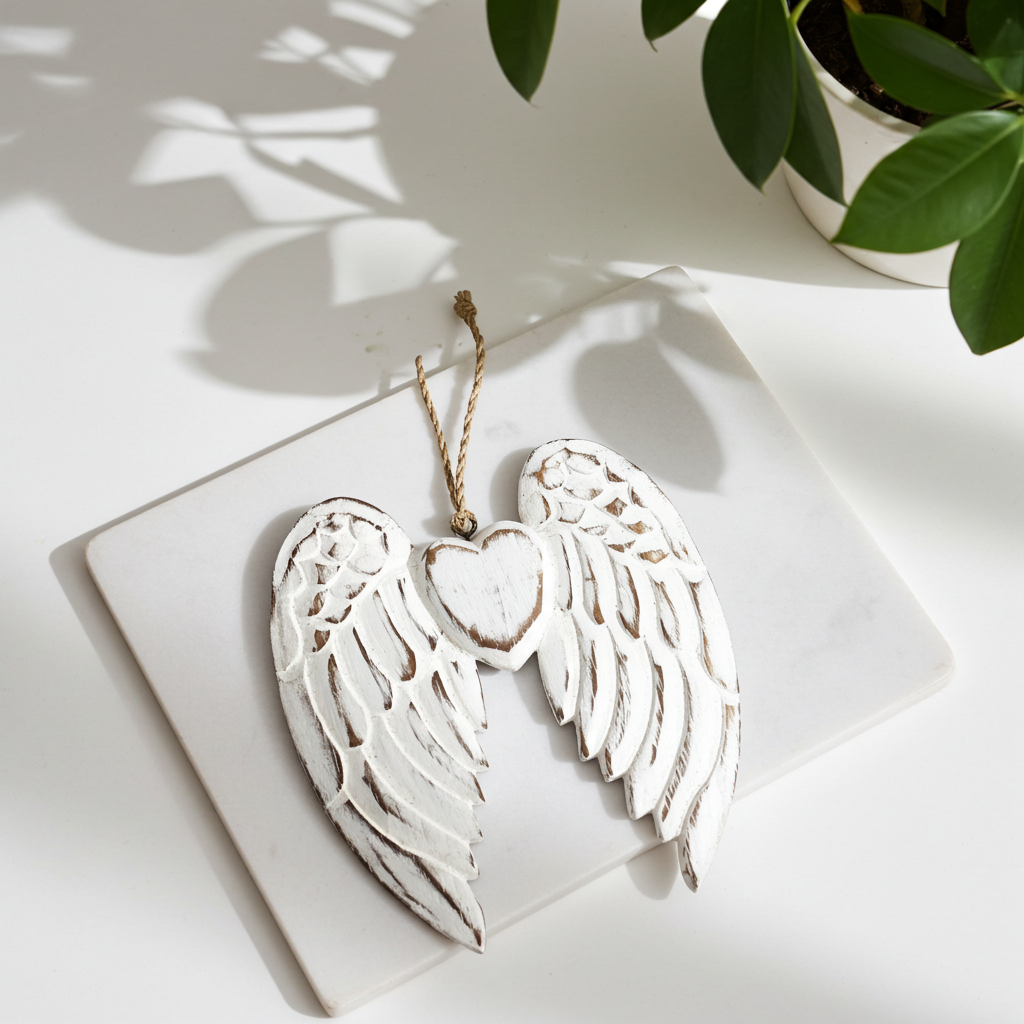 Hand Crafted 15cm Small Double Angel Wing With Heart - Artfully Curated Creations and identify whats in the image