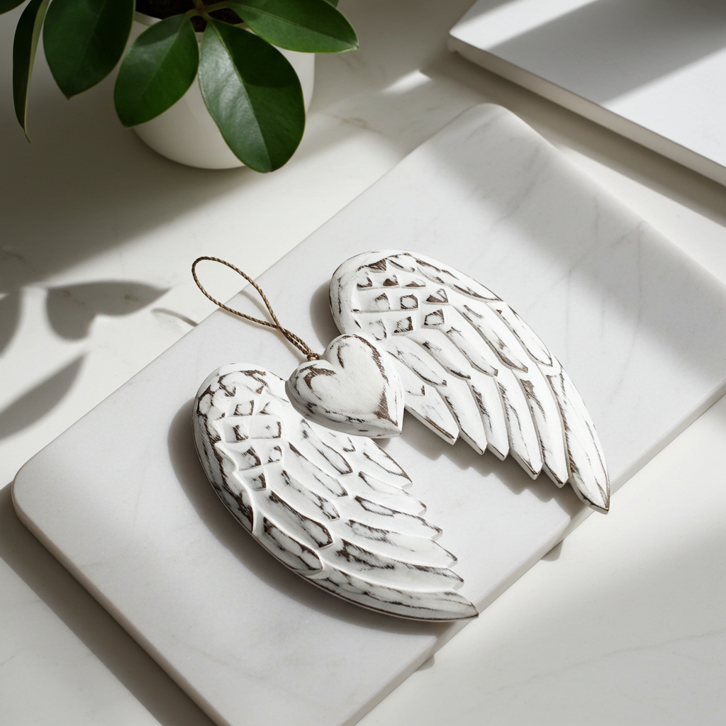 Hand Crafted 24cm Double Angel Wing With Heart - Artfully Curated Creations and identify whats in the image