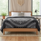 Black & White Double Bed Spread / Wall Art - Lotus Flower