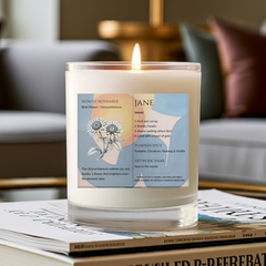 The Definition of you birth flower customisable scented artwork candle transparent Jar | Handmade | A personal gift