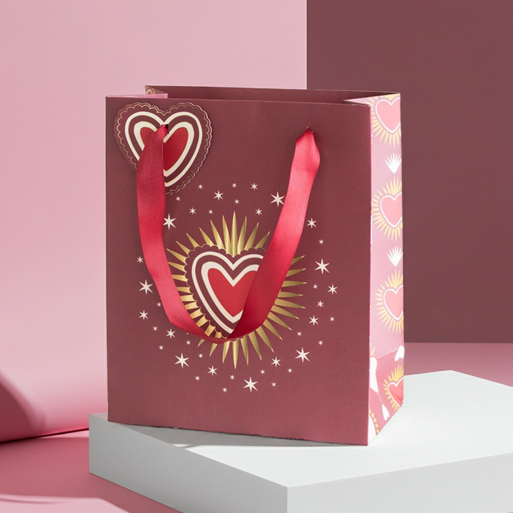 Sacred Heart Gift Bag | 23cm Paper Gift Bag for Valentine’s Day | Bold Red Heart Design | Love‑Themed Gift Packaging