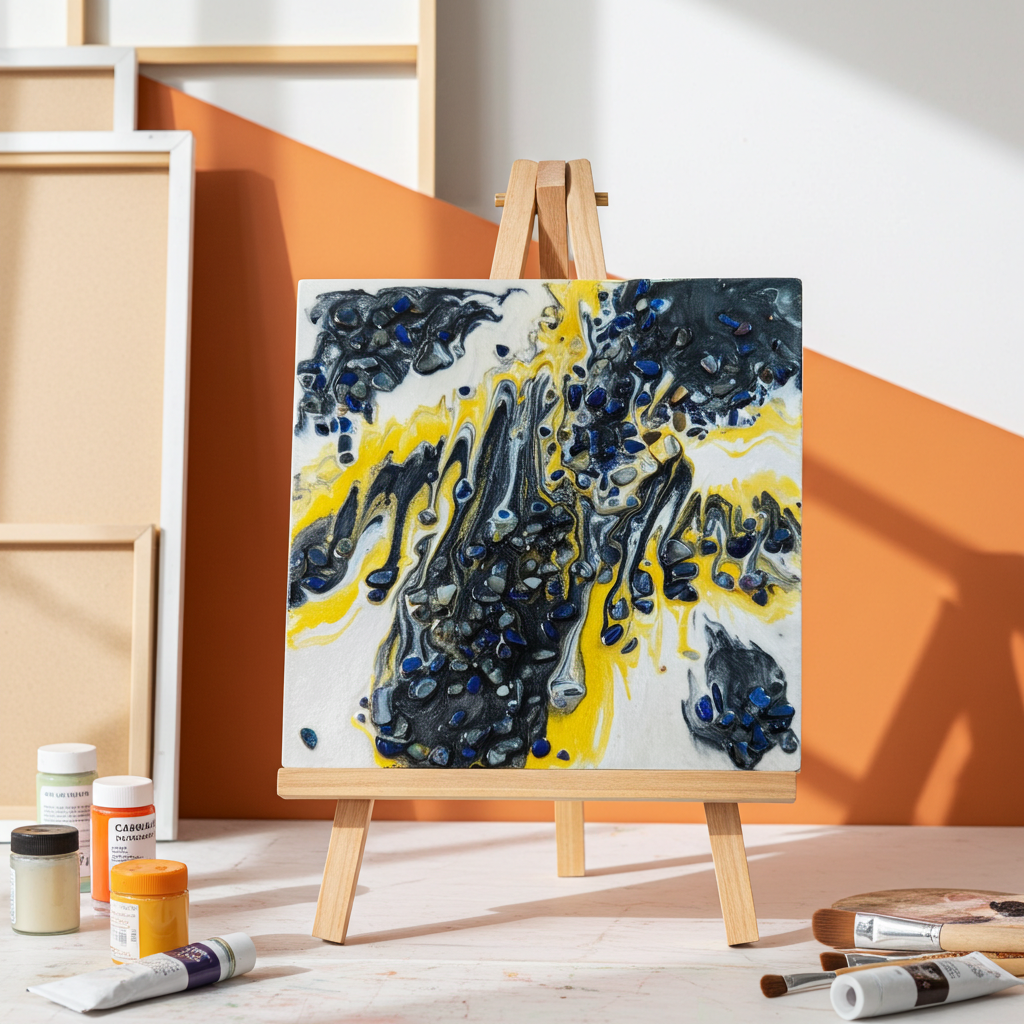 “Midnight Bloom” | Black, Gold & Pearl Resin Art with Lapis Lazuli Gemstones | Imperfectly Perfect Handmade Wooden Canvas - Artfully Curated Creations and identify whats in the image