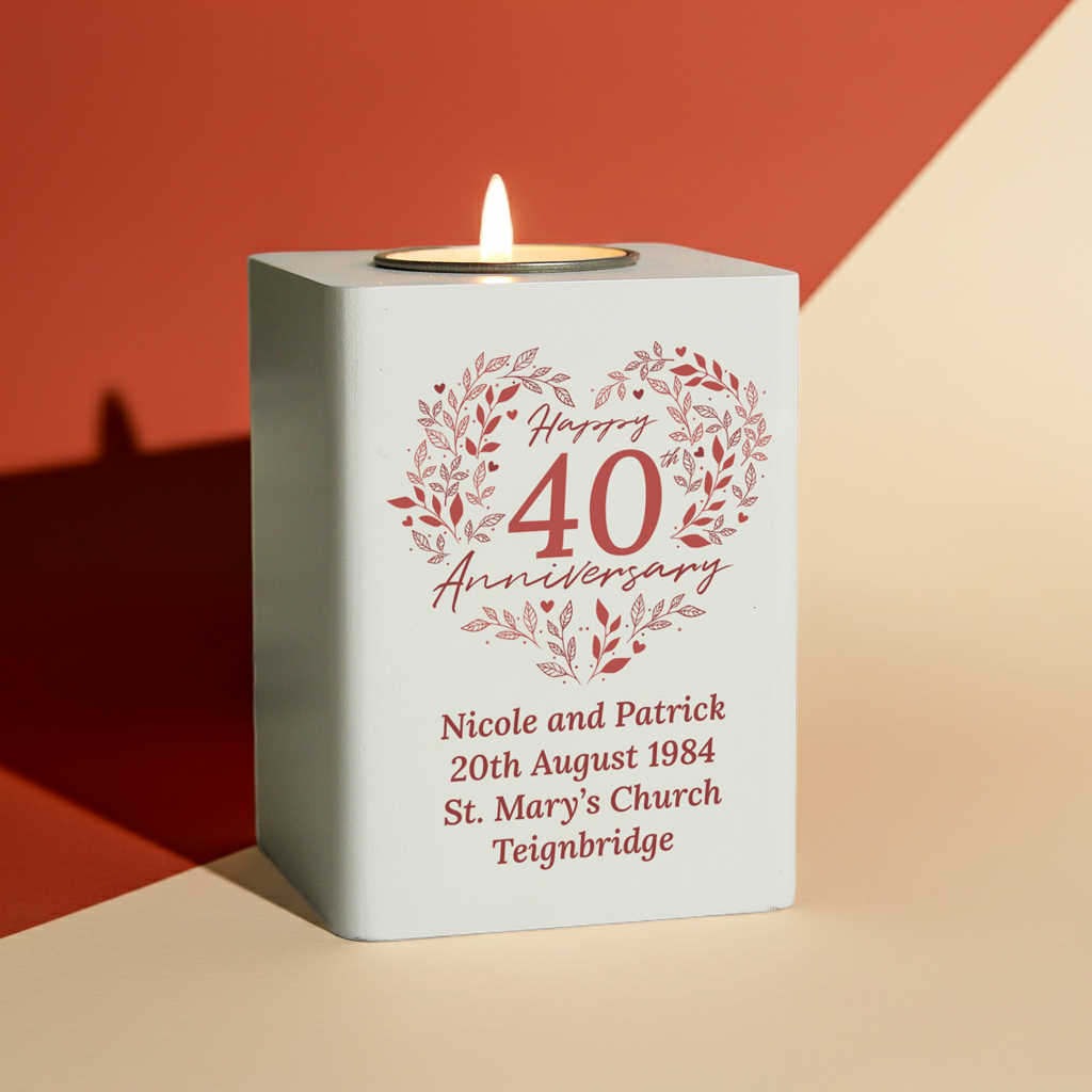 Personalised 40th Anniversary Tealight Holder | Ruby Anniversary Keepsake - Artfully Curated Creations and identify whats in the image