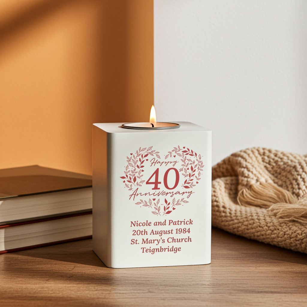 Personalised 40th Anniversary Tealight Holder | Ruby Anniversary Keepsake - Artfully Curated Creations and identify whats in the image