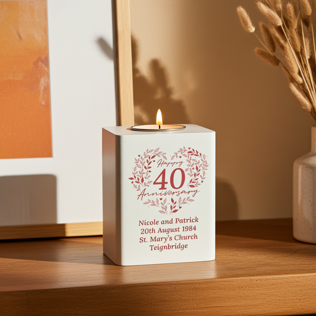 Personalised 40th Anniversary Tealight Holder | Ruby Anniversary Keepsake - Artfully Curated Creations and identify whats in the image