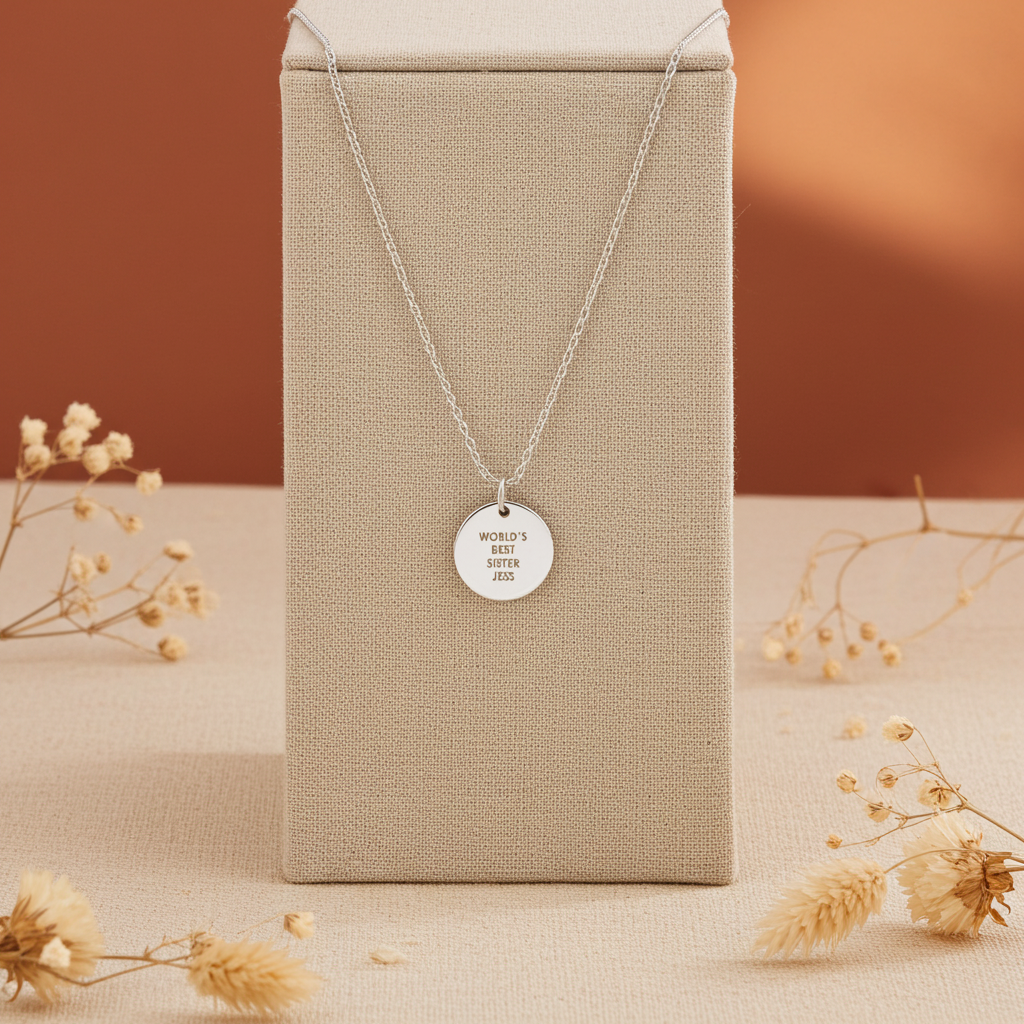 Personalised Abstract Silver Tone Necklace | Engraved Pendant & Sentiment Card Gift Box - Artfully Curated Creations and identify whats in the image