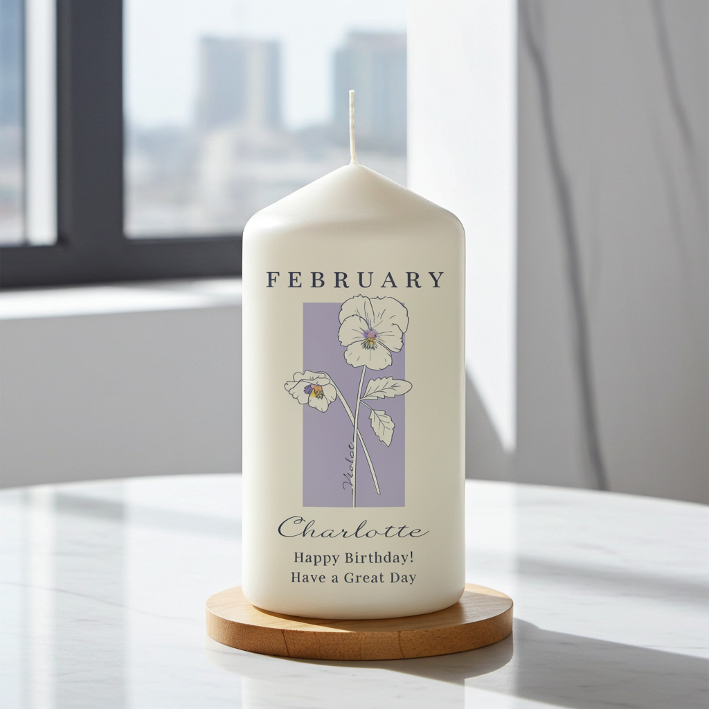 Personalised Birth Flower Pillar Candle | Handmade | A personal gift - Artfully Curated Creations and identify whats in the image