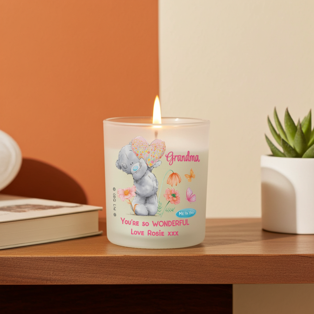 Personalised Me to You Candle Jar | Tatty Teddy Floral Design - Artfully Curated Creations and identify whats in the image