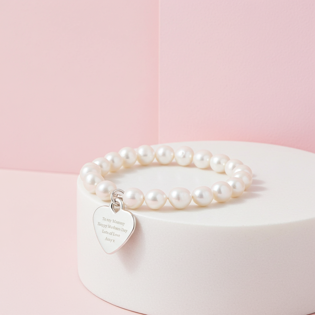 Personalised White Freshwater Pearl Bracelet | Engraved Message Gift Box - Artfully Curated Creations and identify whats in the image