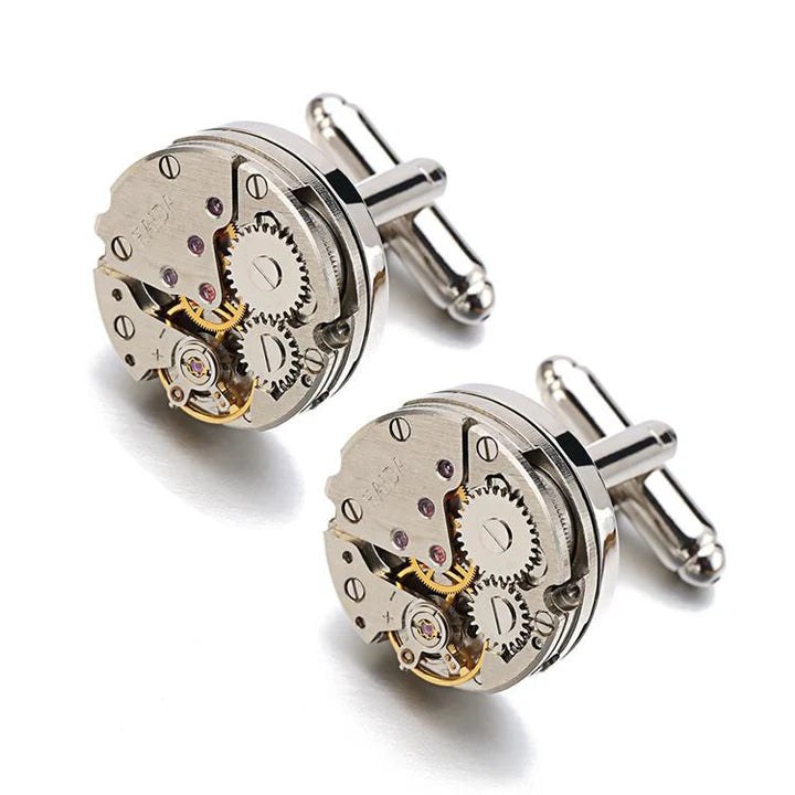 Personalised Engraved Gear Movement Cufflinks | Modern Font Engraved | A Personal Gift