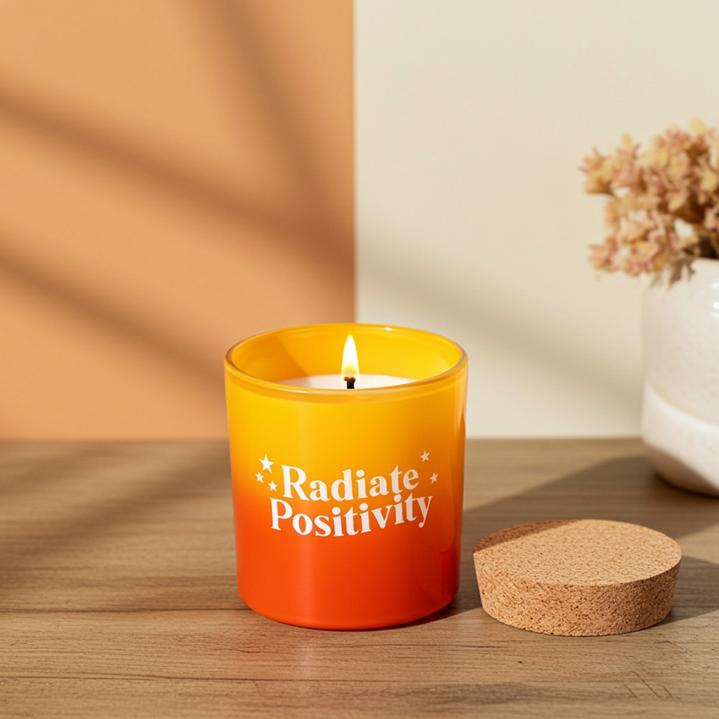 Radiate Positivity Lemon & Bergamot Scented Candle Colourful Glass Jar with Cork Lid Fresh Uplifting Citrus Candle, 20-Hour Burn Time
