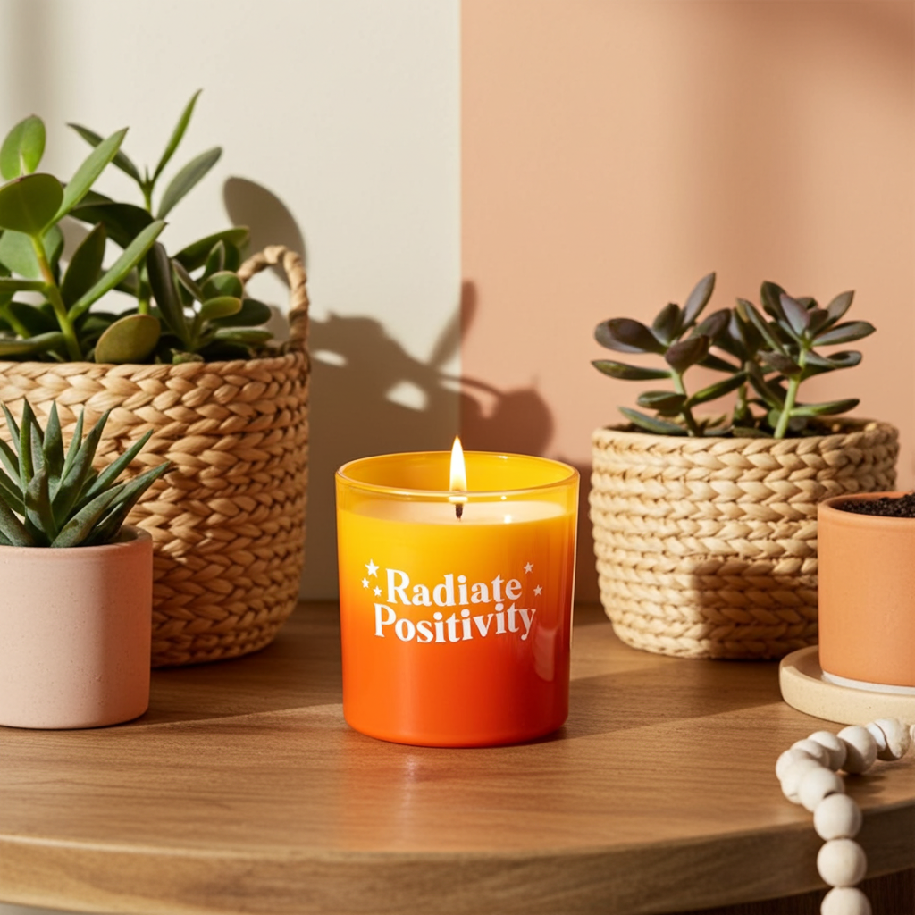 Radiate Positivity Lemon & Bergamot Scented Candle Colourful Glass Jar with Cork Lid Fresh Uplifting Citrus Candle, 20-Hour Burn Time