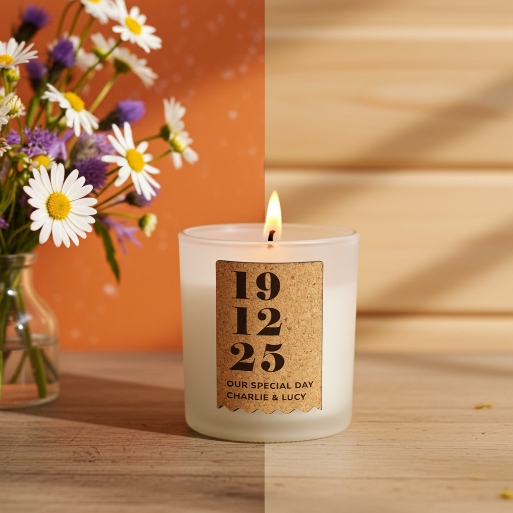 Personalised Vanilla Anniversary Cork Label Candle Jar | Custom Date & Message Keepsake - Artfully Curated Creations and identify whats in the image