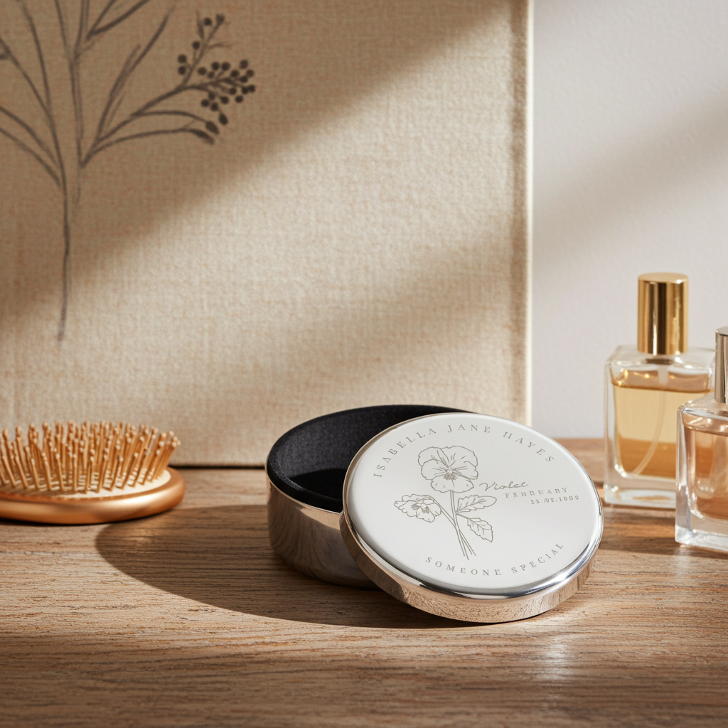 Personalised Birth Flower Round Trinket Box | A Meaningful Gift for Any Occasion