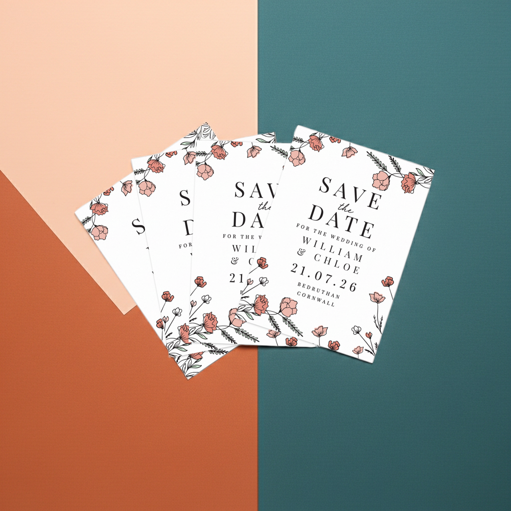 Personalised Pink Floral Save the Date Cards | A Stylish Way to Announce Your Wedding - Artfully Curated Creations and identify whats in the image