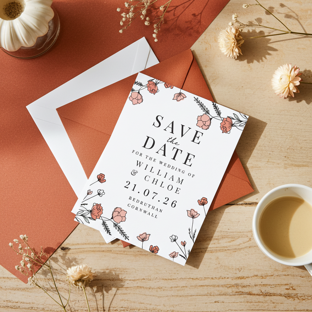 Personalised Pink Floral Save the Date Cards | A Stylish Way to Announce Your Wedding - Artfully Curated Creations and identify whats in the image