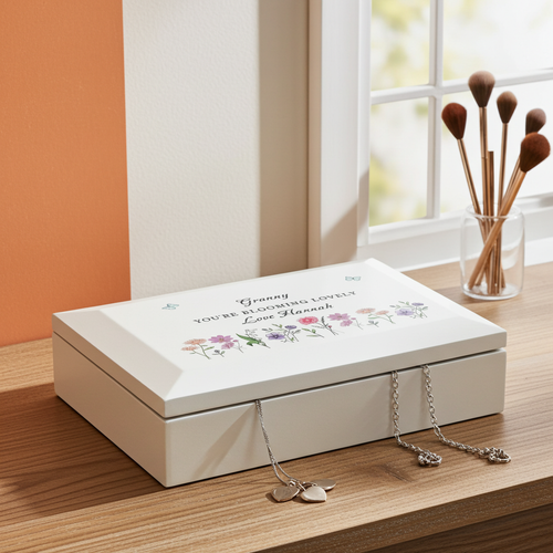 Personalised Wildflower White Wooden Jewellery Box | A Beautiful Keepsake for Cherished Treasures