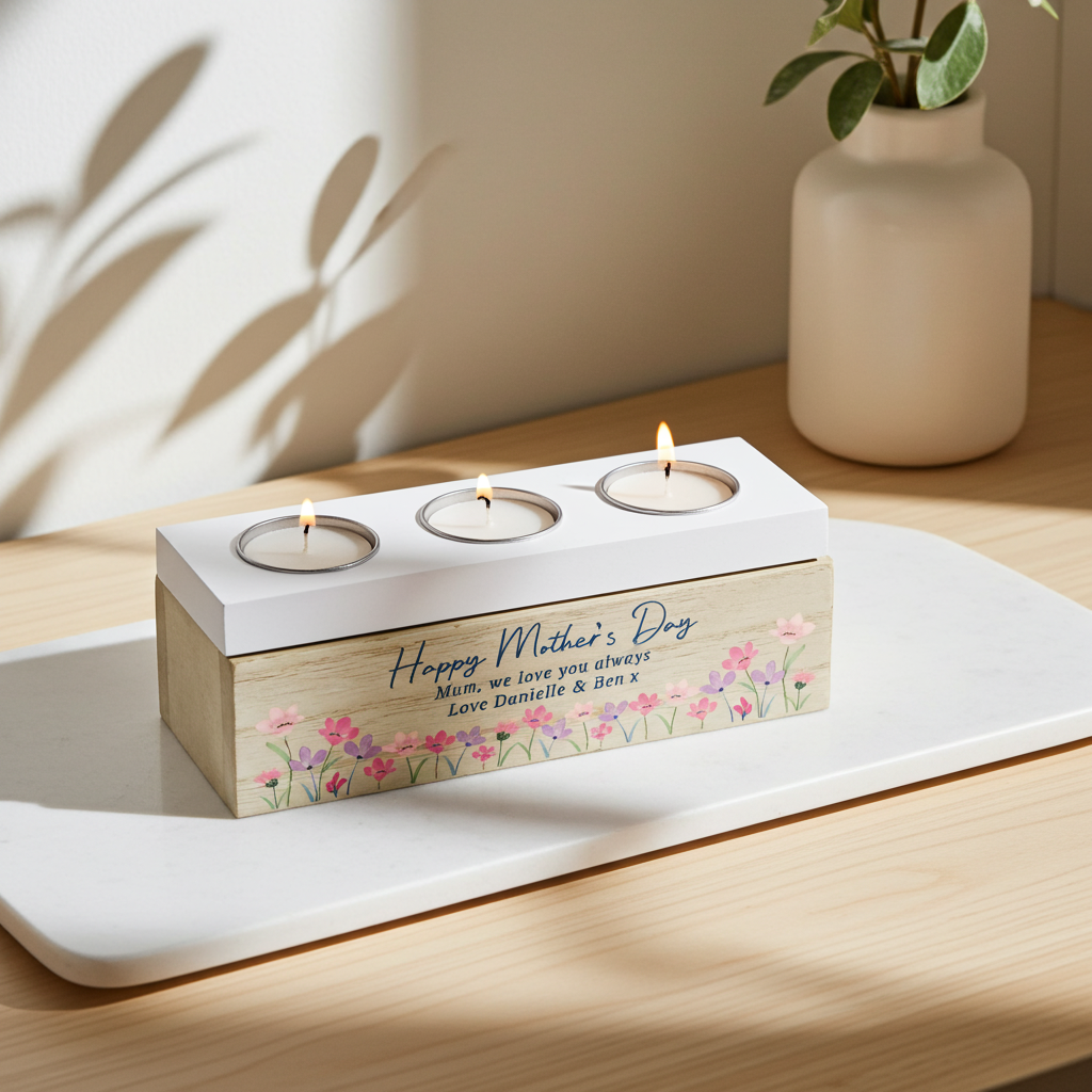 Personalised Shabby Chic Floral Tea Light Box | Custom Message Wooden Gift - Artfully Curated Creations and identify whats in the image