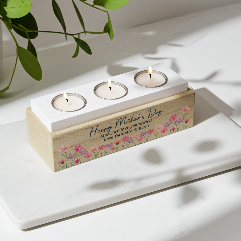 Personalised Shabby Chic Floral Tea Light Box | Custom Message Wooden Gift - Artfully Curated Creations and identify whats in the image