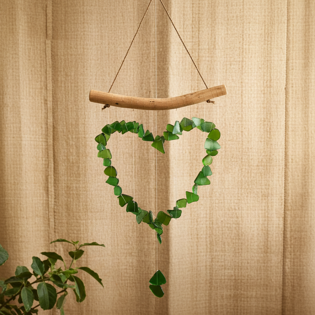 Recycled Glass Love Wind Chimes - Green
