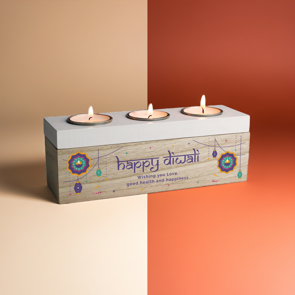 Personalised Triple Tealight Holder – Diwali Gift - Artfully Curated Creations and identify whats in the image