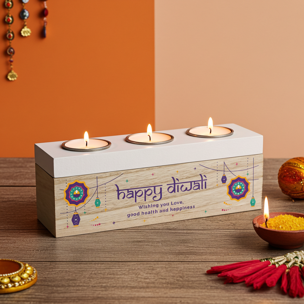 Personalised Triple Tealight Holder – Diwali Gift