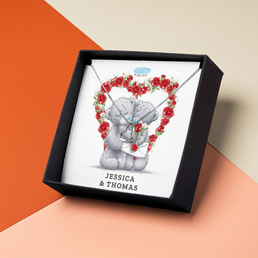 Personalised Me To You Valentine Heart Necklace | Engraved Sentiment Card & Gift Box