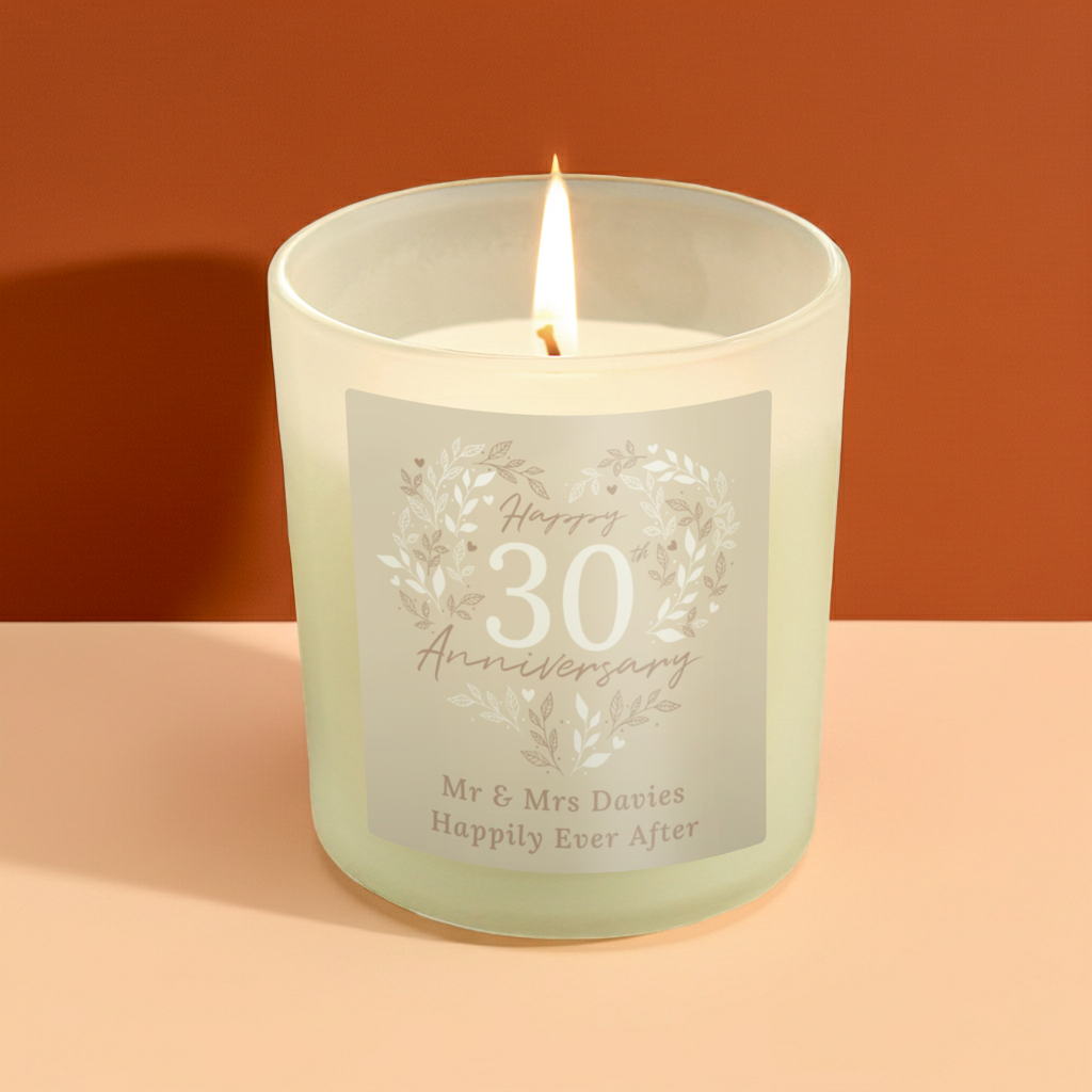 Personalised 30th Anniversary Vanilla Candle Jar | Pearl Anniversary Keepsake - Artfully Curated Creations and identify whats in the image