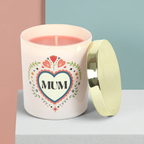 French Tulip Scented Candle for Mum | Cream Glass Jar with Folk Heart Design | 28hr Burn | Mother’s Day Gift