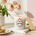 French Tulip Scented Candle for Mum | Cream Glass Jar with Folk Heart Design | 28hr Burn | Mother’s Day Gift