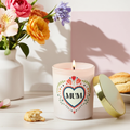 French Tulip Scented Candle for Mum | Cream Glass Jar with Folk Heart Design | 28hr Burn | Mother’s Day Gift