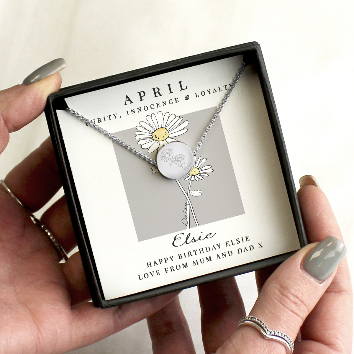 Personalised Birth Flower Necklace And Box | A personal gift - Artfully Curated Creations and identify whats in the image