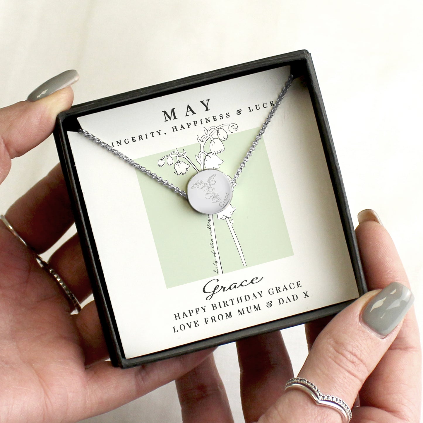 Personalised Birth Flower Necklace And Box | A personal gift - Artfully Curated Creations and identify whats in the image