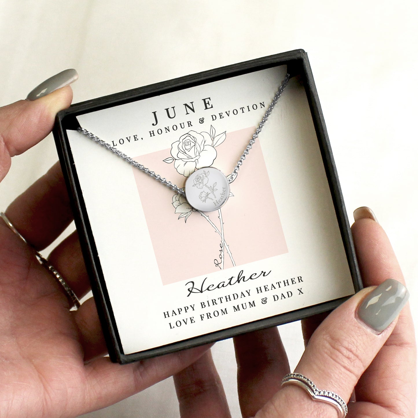 Personalised Birth Flower Necklace And Box | A personal gift - Artfully Curated Creations and identify whats in the image