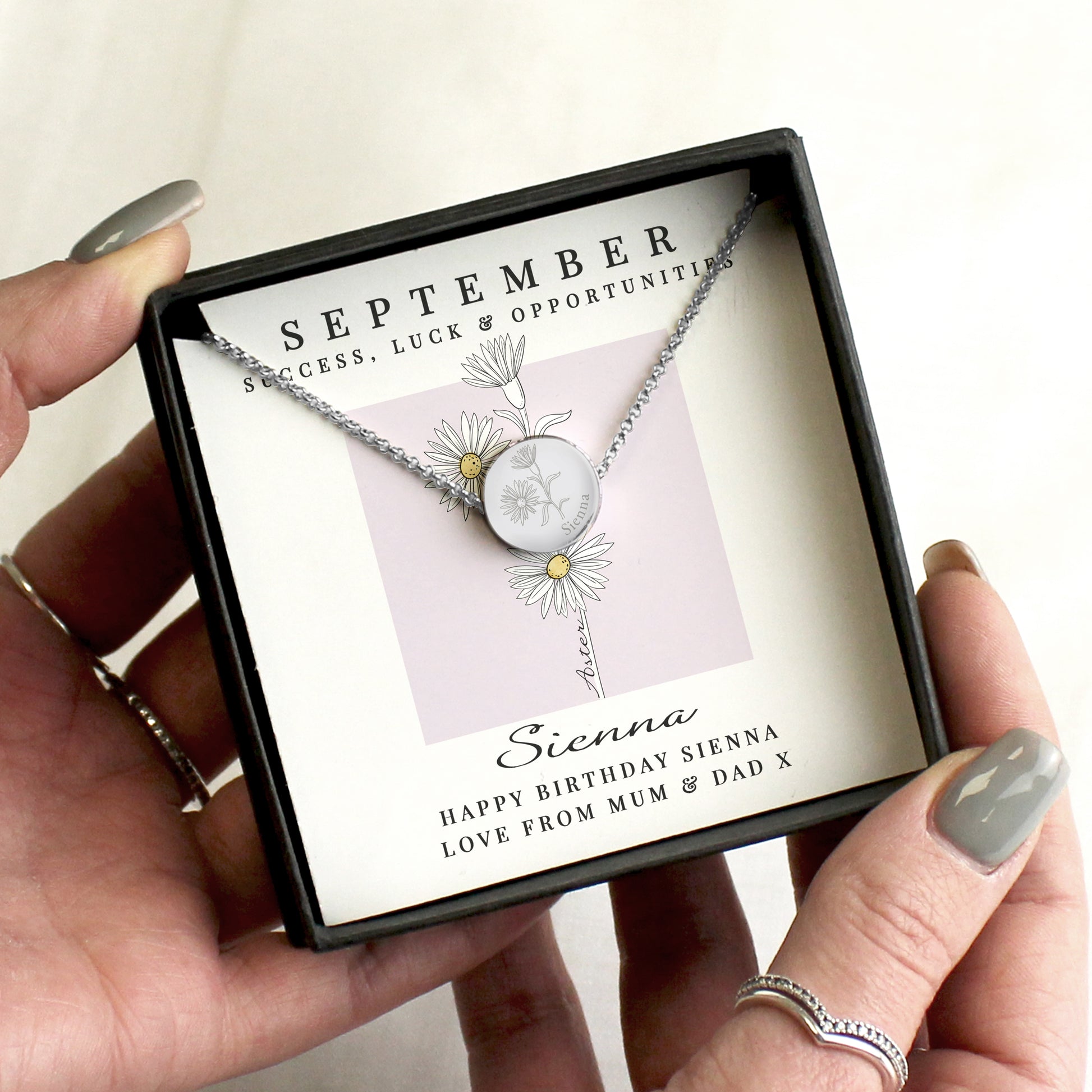 Personalised Birth Flower Necklace And Box | A personal gift - Artfully Curated Creations and identify whats in the image
