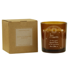 Personalised Celestial Vanilla Scented Candle In Amber Glass Jar | Handmade | A personal gift