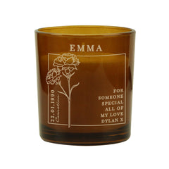 Personalised Birth Flower Candle in Amber Glass Jar | Handmade | A personal gift