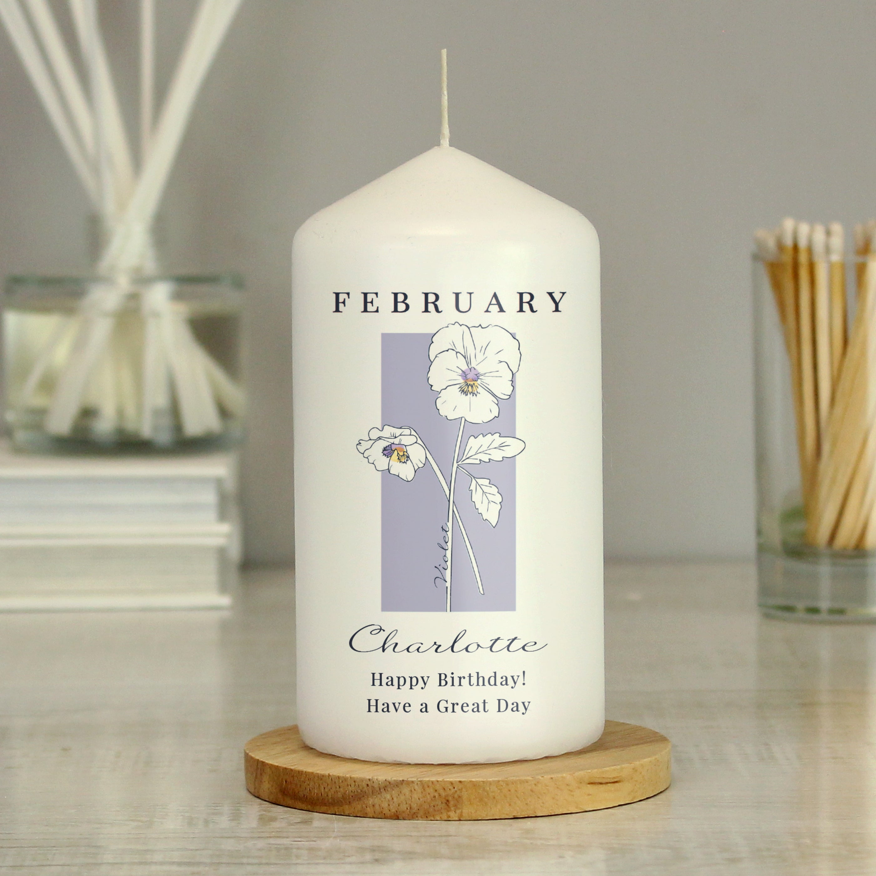 Personalised Birth Flower Pillar Candle | Handmade | A personal gift