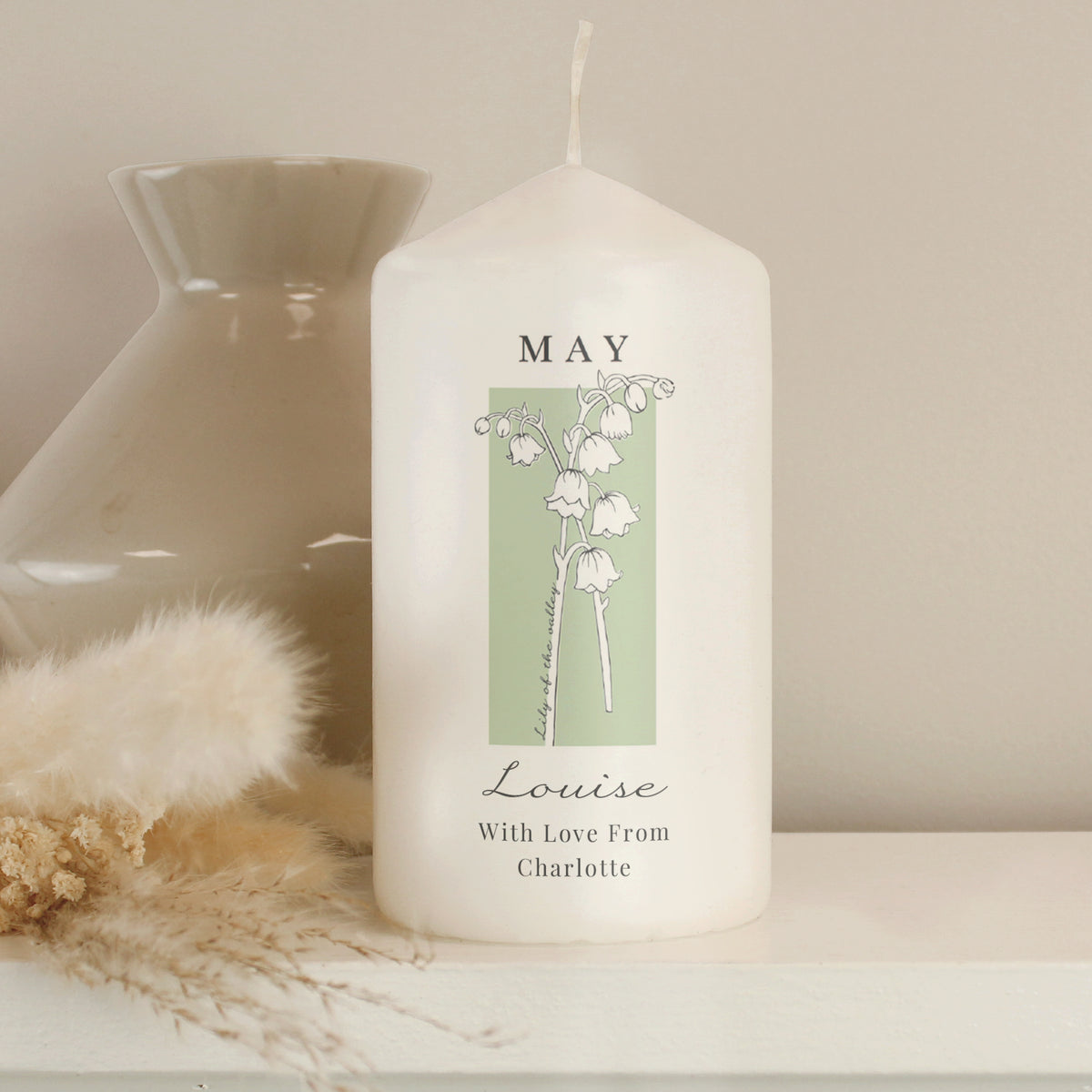 Personalised Birth Flower Pillar Candle | Handmade | A personal gift - Artfully Curated Creations and identify whats in the image