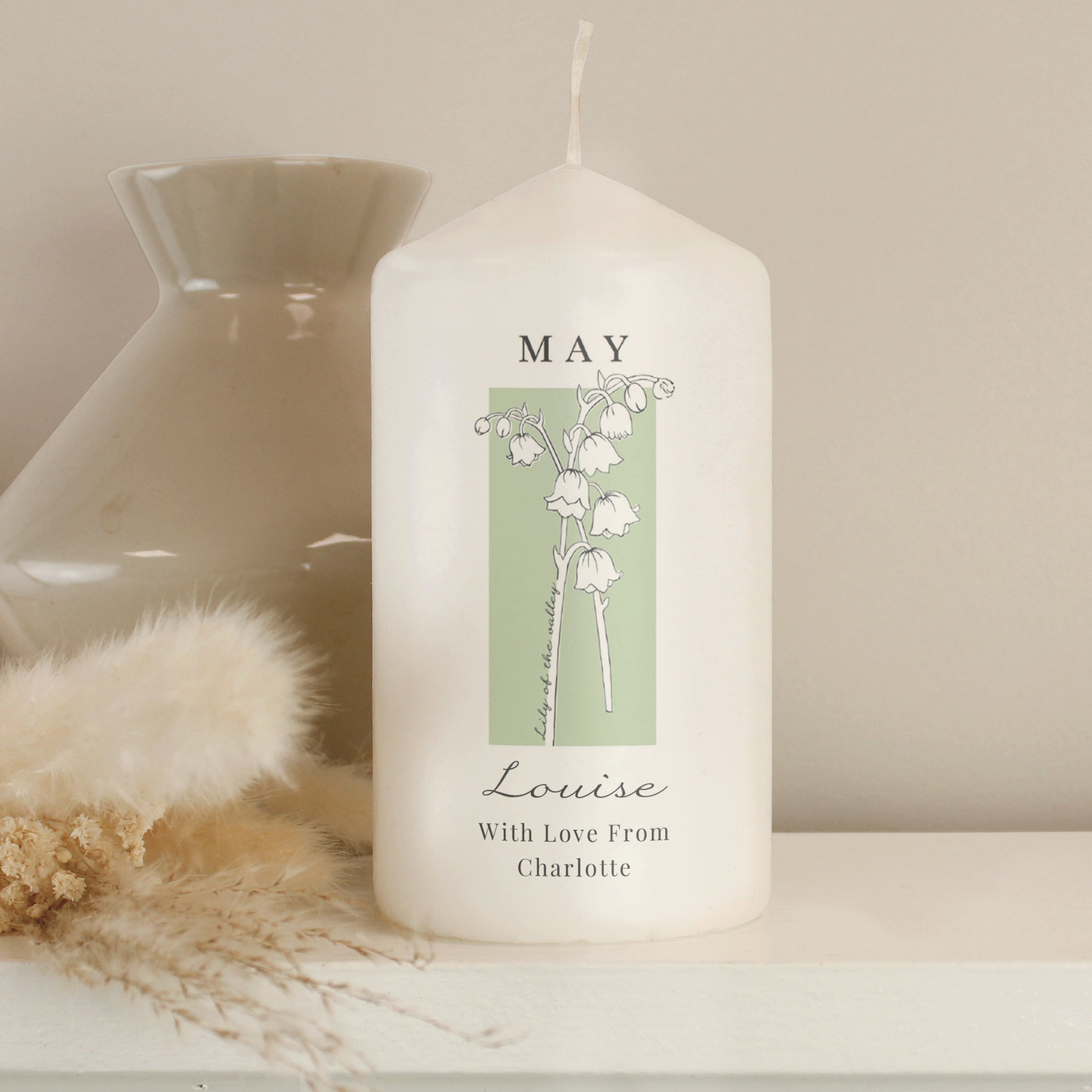 Personalised Birth Flower Pillar Candle | Handmade | A personal gift