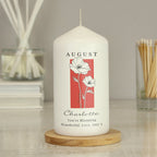 Personalised Birth Flower Pillar Candle | Handmade | A personal gift