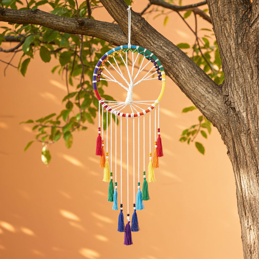 100cm Rainbow Beaded Tree of Life Dreamcatcher