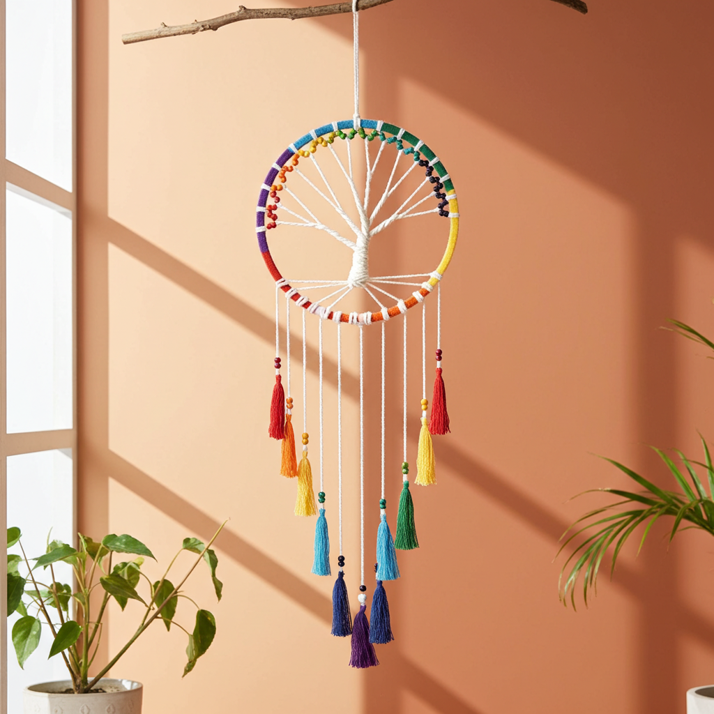100cm Rainbow Beaded Tree of Life Dreamcatcher